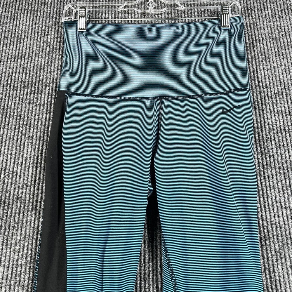 Nike Dri Fit Leggings Womens Small Green Blue Striped Active Training Gym